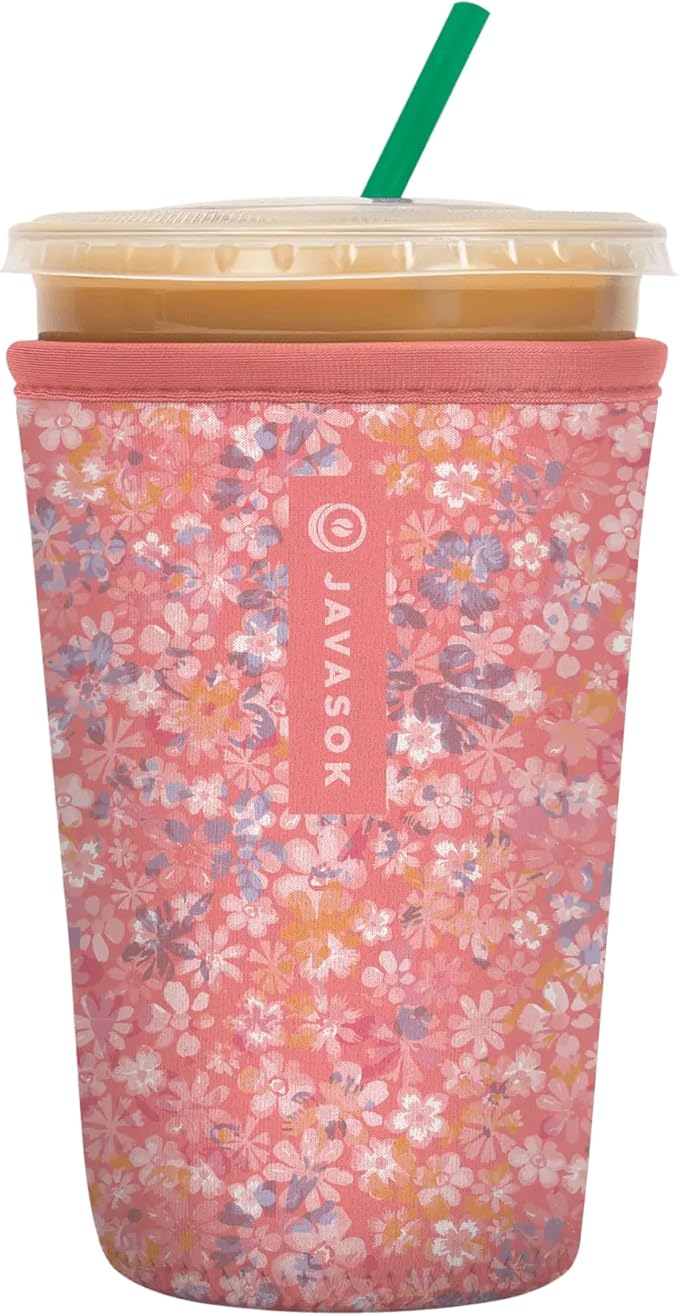 Sok It JavaSok Iced Coffee & Cold Soda Insulated Neoprene Cup Sleeve (Blushing Blooms, Medium: 22-28oz)
