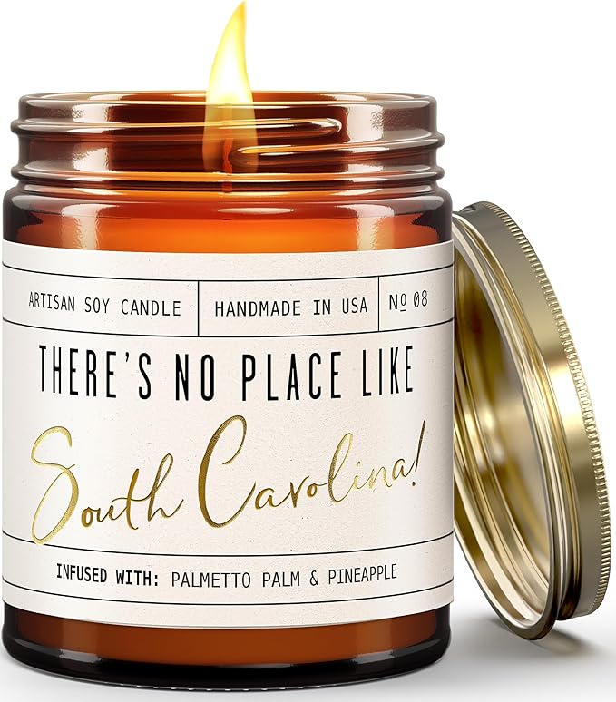 South Carolina Gifts, South Carolina Decor for Home - 'There's No Place Like South Carolina Candle, w/Palmetto Palm & Pineapple I South Carolina Souvenirs State Gifts I 9oz Jar, 50Hr Burn, USA Made