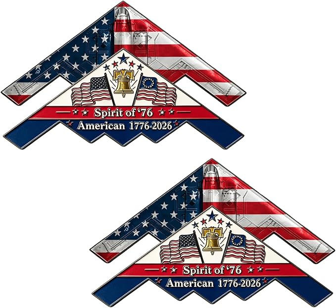 Spirit of '76 B-2 Stealth Bomber Challenge Coin - 250th Anniversary Patriotic Collectible, American 1776-2026 Military Aircraft Shaped Challenge Coin Gift for 4th of July (2pcs)