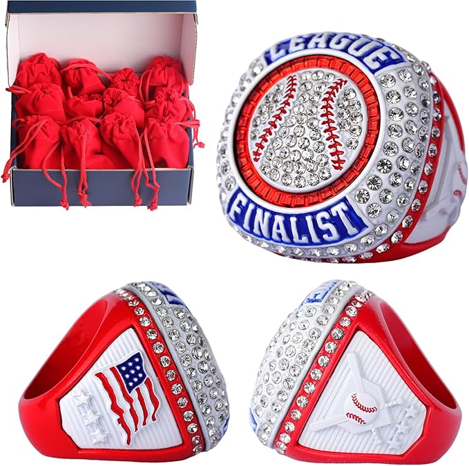 Sports Awards 12 pcs Pack Baseball League Champions & Finalist Trophy Ring Size 9.5 Baseball Awards Players Prize