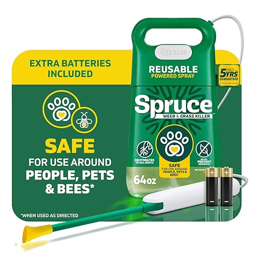 Spruce Weed Killer Spray Power Wand Kit - Weed + Grass Killer₃ Reusable Weed Sprayer, Spot-Treating Kills Weeds in Lawns and Gardens, Additional 2 AA Batteries Included for Continuous Power (64 oz)