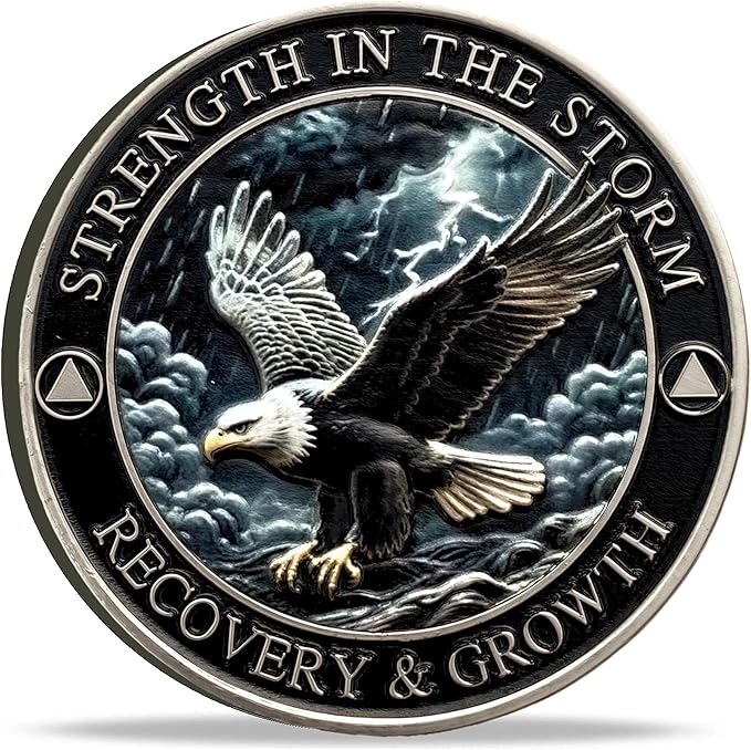 Strength in the Storm Sobriety Recovery Coin – AA Medallion with Serenity Prayer, Inspirational Challenge Coin for Addiction Recovery, Motivation, and Healing