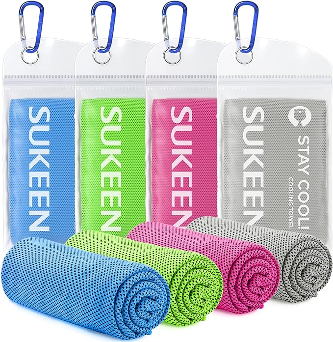 Sukeen 4 Pack Cooling Towels (40"x12"), Cooling Neck Wraps, Ice Towel, Soft Breathable Chilly Towel,Microfiber Towel for Yoga,Sport,Running,Gym,Workout,Camping,Fitness,Workout & More Activities