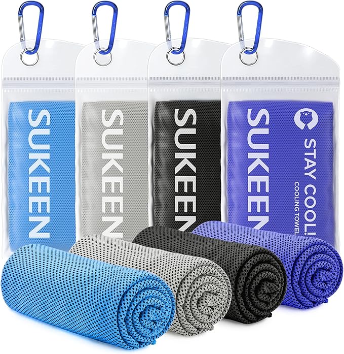 Sukeen 4 Pack Cooling Towels (40"x12"), Cooling Neck Wraps, Ice Towel, Soft Breathable Chilly Towel,Microfiber Towel for Yoga,Sport,Running,Gym,Workout,Camping,Fitness,Workout & More Activities