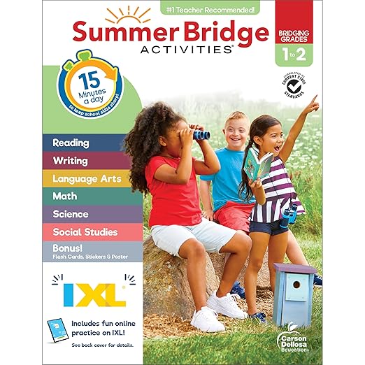 Summer Bridge Activities 1st to 2nd Grade Workbook, Activity Book With Math, Language Arts, Reading Comprehension, Science, Social Studies, Writing, Fitness, Flash Cards, Stickers and More