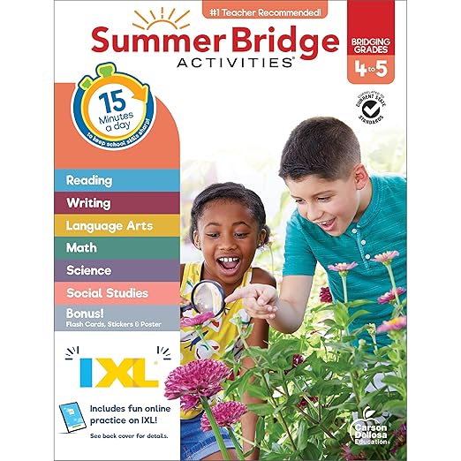Summer Bridge Activities 4th to 5th Grade Workbooks All Subjects, Math, Language Arts, Reading Comprehension, Science, Social Studies, Writing, Fitness, Flash Cards, Stickers and More