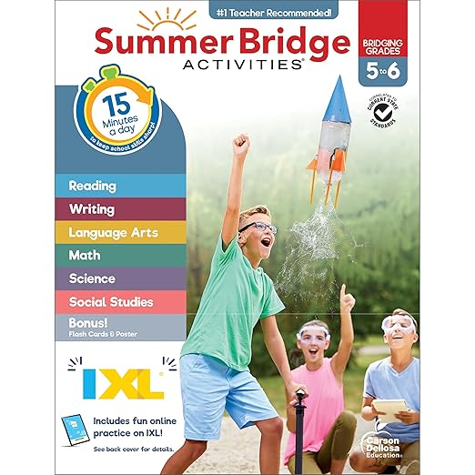 Summer Bridge Activities 5th to 6th Grade Workbooks All Subjects, Middle School Books With Math, Language Arts, Reading Comprehension, Science, Social Studies, Fitness, Flash Cards, and More