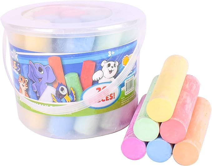 Sunny Days Entertainment Sidewalk Chalk Set for Kids with Storage, Washable, Jumbo Colored Chalk for Outdoor Play and Chalkboard Art - Ages 3+ (20 Pieces, Multicolor)