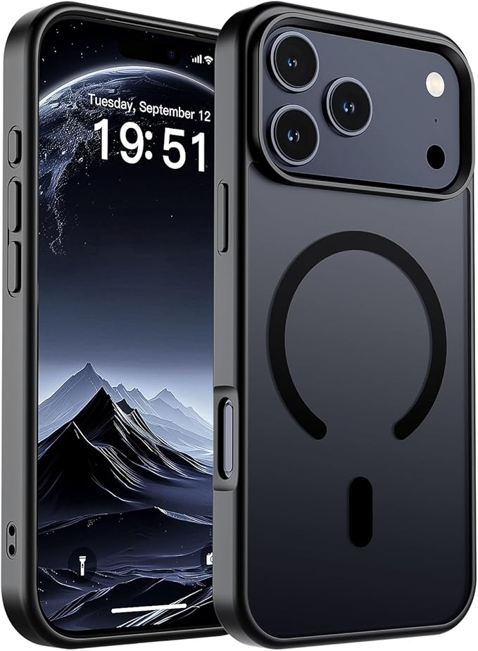 SUPFINE Magnetic for iPhone 17 Pro Max Case (Compatible with MagSafe)(Military Grade Drop Protection) Translucent Matte Shockproof with Anti-Fingerprint Phone Cover, Black