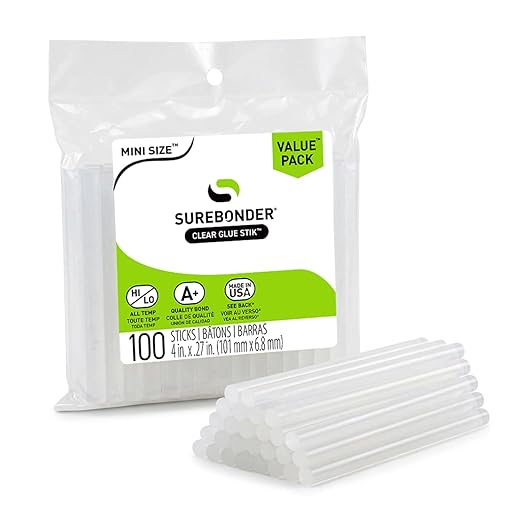 Surebonder DT-100 Mini Size Hot Glue Sticks for Glue Guns 0.27 in. Diameter, 4 in. Length - All Purpose, All Temperature - Great for DIY, Arts, and Crafting - 100 Pack, Clear