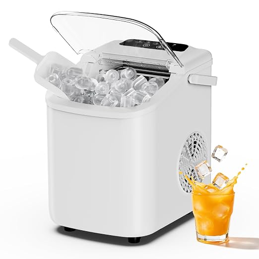 Sweetcrispy Countertop Ice Maker with Scoop, Basket and Handle, Portable Ice Machine 9 Cubes Ready in 6 Mins, 26.5lbs in 24Hrs, 2 Sizes for Home Kitchen Office Bar Party