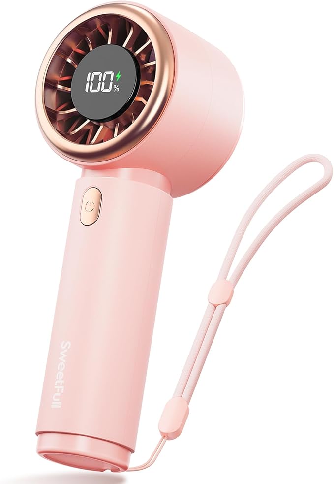 SWEETFULL Mini Fan Portable - Cute Handheld Turbo Fan with Rechargeable Battery, 5 Speeds, Small Hand Personal Travel Essentials for Women, Girls, Kids, Lash, Makeup - Pink