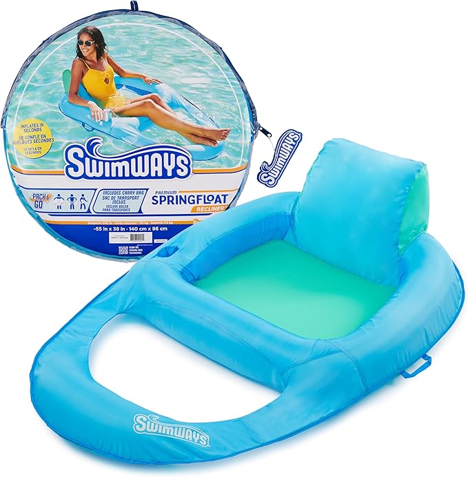 SwimWays Spring Float Premium Recliner Pool Lounger, Inflatable Pool Floats for Adults with Fast Inflation, for Ages 15 & Up