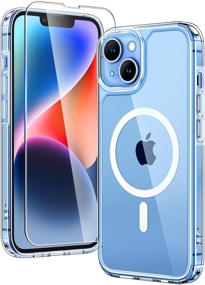 TAURI 3 in 1 Magnetic for iPhone 14 Case Clear, [Compatible with MagSafe] with 2X Screen Protectors, Military-Grade Drop Protection Shockproof Slim 14 Cover 6.1 Inch