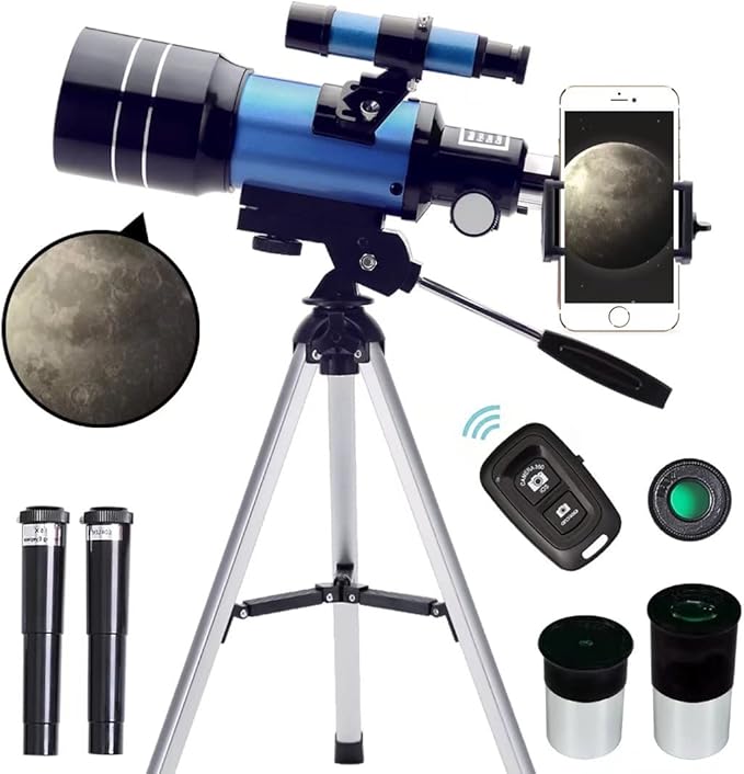 Telescope for Adults & Kids, 70mm Aperture (15X-150X) Portable Refractor Telescopes for Astronomy Beginners, 300mm Professional Travel Telescope with A Smartphone Adapter& Wireless Remote