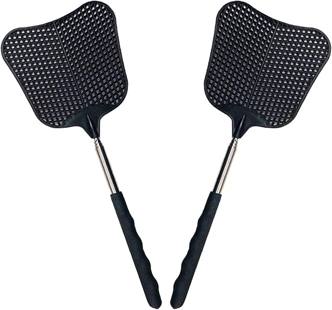 Telescopic Fly Swatters, Durable Plastic Fly Swatter Heavy Duty Set, Flyswatter with Stainless Steel Handle for Indoor/Outdoor/Classroom (2 Pack)