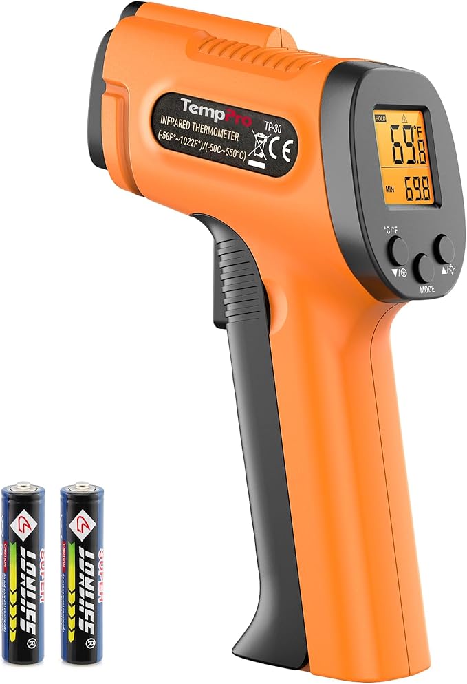 TempPro TP30 Infrared Thermometer Gun, Laser Thermometer for Cooking, Pizza Oven, Griddle, Engine, HVAC, Temperature Gun with Adjustable Emissivity & Max Measure -58°F ~1022°F, Gift for Dad Husband