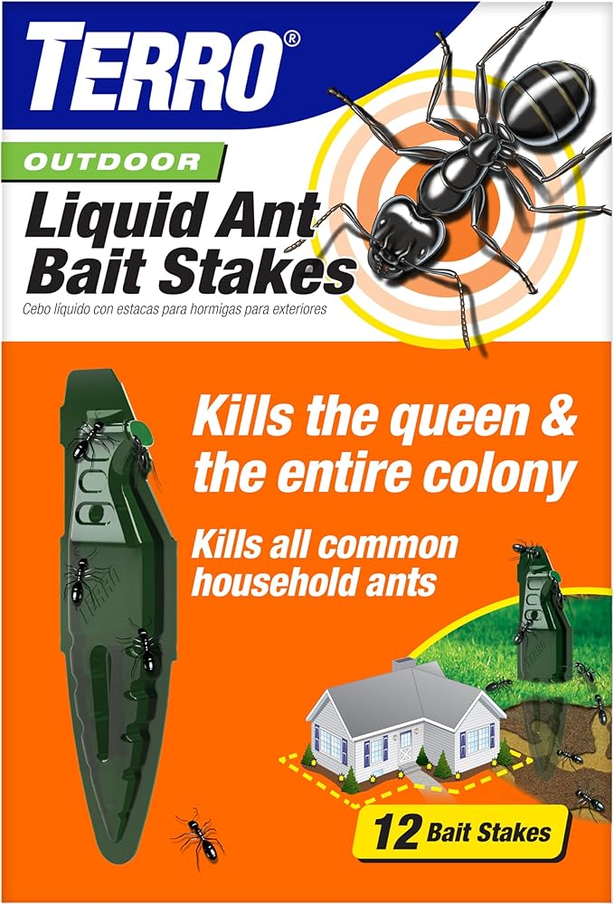 TERRO Outdoor Liquid Ant Bait Stakes 12-Pack - Ready-to-Use Ant Killer Traps for Household Ants including Acrobat, Crazy, Ghost and Little Black Ants, Weatherproof, T1813B
