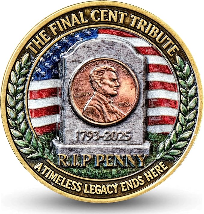 “The Final Cent Tribute” Penny Commemorative Coin - 1793-2025 Legacy Keepsake, Enamel Zinc Alloy Collectible, for Numismatists & History Buffs (1.57")