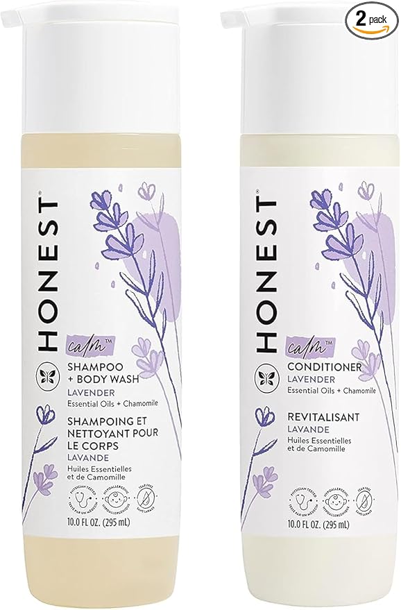 The Honest Company Baby Shampoo, Body Wash & Conditioner Duo, 2-in-1 Cleansing, Silicone-Free, Naturally Derived, Lavender Calm Scent, 20 fl oz