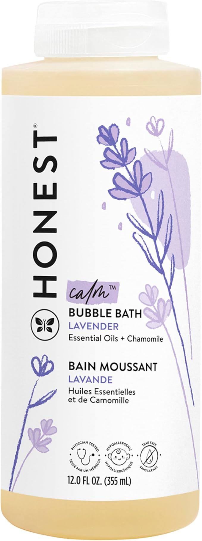 The Honest Company Foaming Bubble Bath & Baby Wash, Tear-Free, Hypoallergenic, Natural Formula, Lavender Calm Scent, 12 fl oz