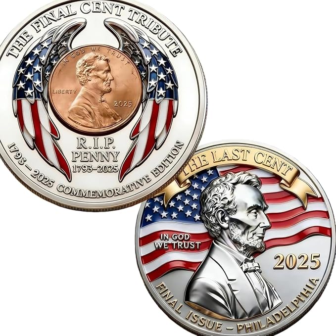 The Last Cent Commemorative Coin, 2025 Final Cent Tribute Token, Last Penny Commemorative & Memorial Piece, 2025 Penny, U.S. Cents Souvenir