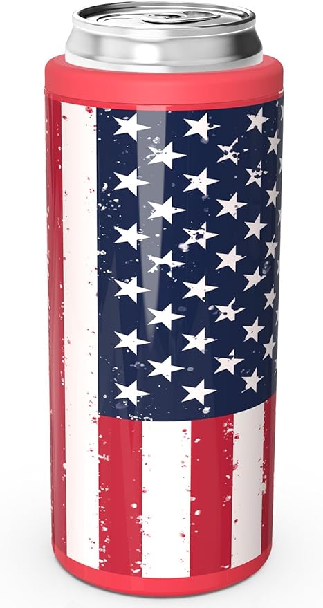 TILUCK Skinny Can Cooler for Slim Beer & Hard Seltzer, Stainless Steel, Doucle-Walled Stainless Steel Insulated Slim Cans, Standard 12 oz (U.S. Flag-NEW)