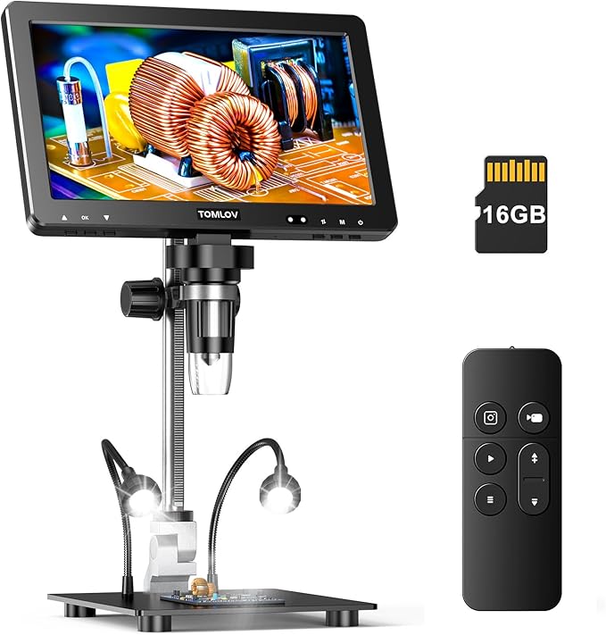 TOMLOV DM9 Max Digital Microscope: 20MP 10.1" 1500X HD IPS Coin Microscope Magnifier for Error Coins with Screen, LCD Soldering Microscopes for Adults, 10 LED Lights, PC/TV Compatible, 16GB