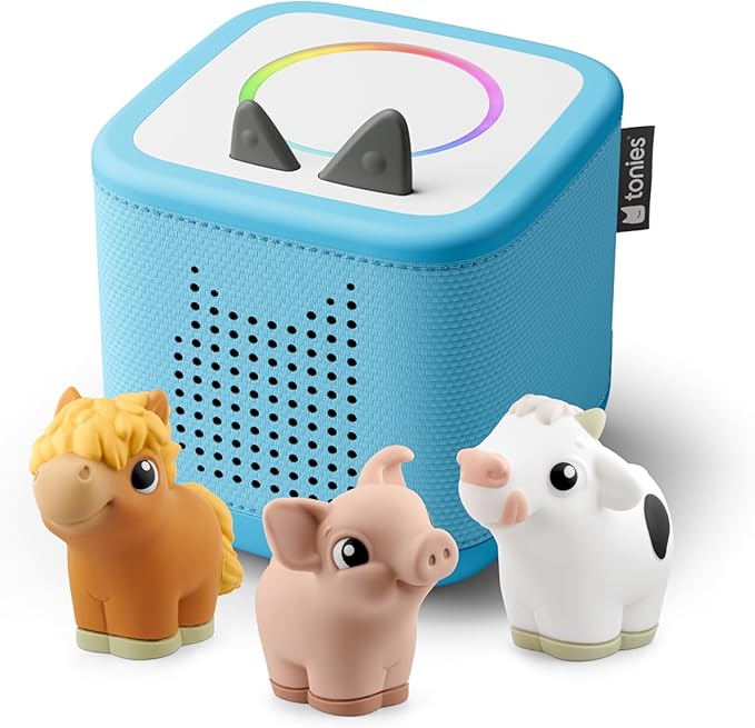 Toniebox 2 My First Farm Bundle for Kids 1+ with Soft and Squeezable Cow, Horse, and Pig - Sky Blue