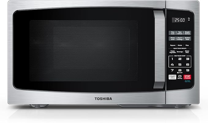 TOSHIBA ML-EM09PA(SS) Small Microwave Oven with 6 Auto Menus, Mute Function, LED Lighting, Countertop Microwave Perfect for Apartments, 0.9 Cu Ft, 10.6 Inch Removable Turntable, 900W, Stainless Steel
