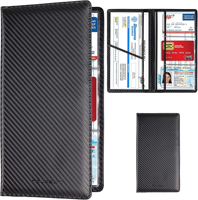 TOURSUIT Car Registration and Insurance Card Holder, Vehicle License Document Glove Box Compartment Organizer, Interior Car Accessories for Women Men (Carbon Fiber Black)