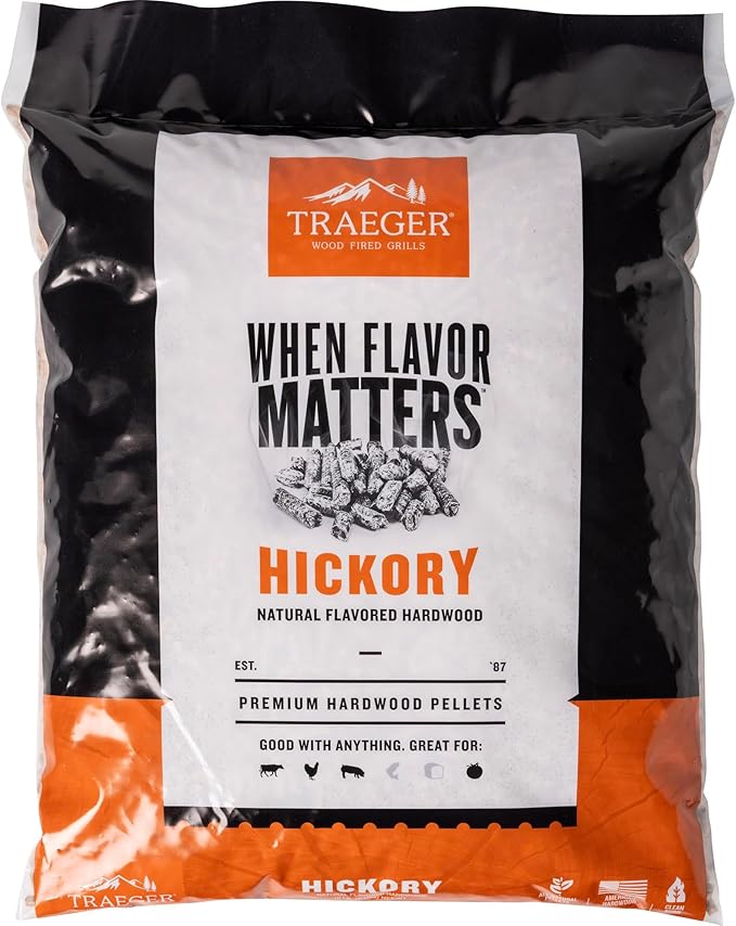 Traeger Grills Hickory 100% All-Natural Wood Pellets for Smokers and Pellet Grills, BBQ, Bake, Roast, 18 lb. Bag