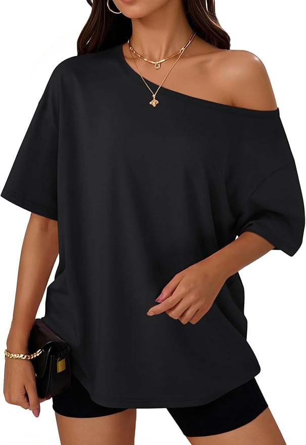 Trendy Queen Womens Off the Shoulder Tops Oversized Summer Spring T-Shirts 2026