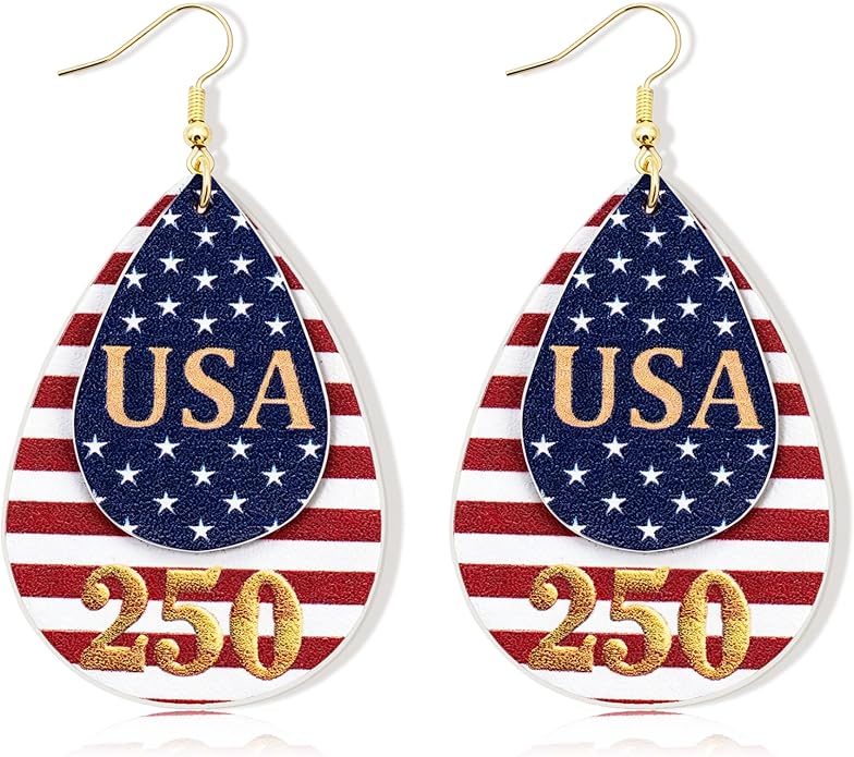 Trinckle 250 Anniversary 4th of July Earrings, Fourth of July Earrings for Women Matching America 250 Shirt as Patriotic Jewelry, Red White Blue Jewelry as Independence Day Accessories