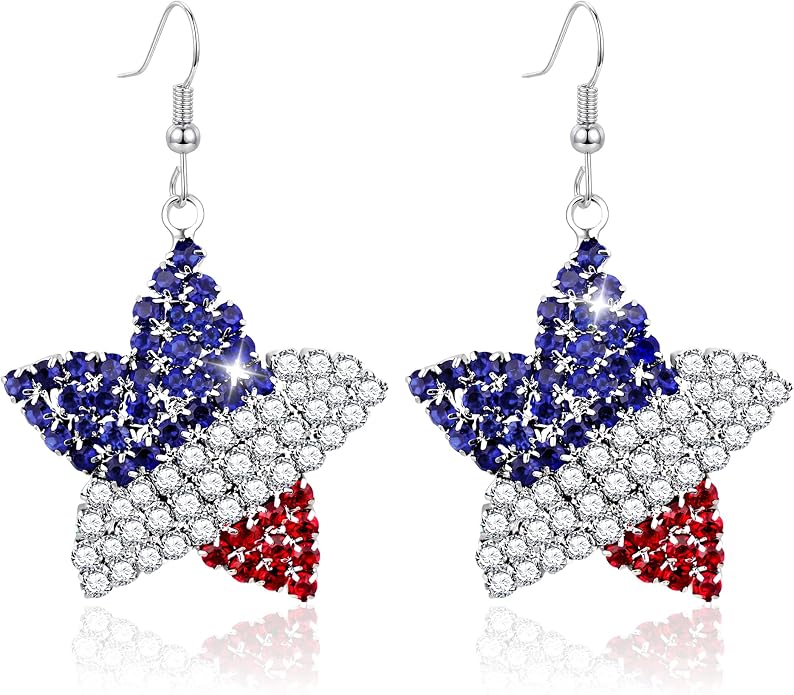 Trinckle 4th of July Earrings, Patriotic Earrings for Women as Fourth of July Outfits for Anniversary Party Daily, 250th Anniversary USA Earrings as Independence Day Red White and Blue Jewelry as Patriotic Gift