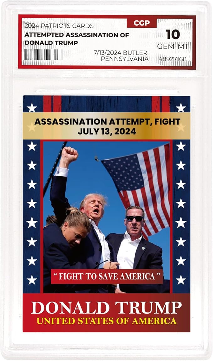 Trump Trading Card - Assasination Attempt- Gem 10 Graded - Trump Collectible Card - Trump Gifts - Trump 2024 - Make America Great Again