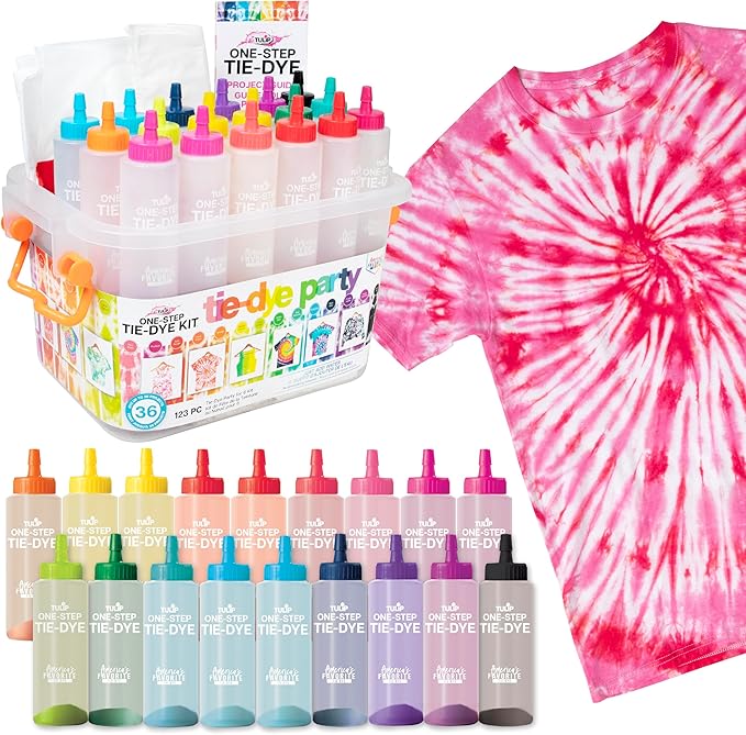 Tulip One-Step Tie Dye Kit, Large Group Activity, Gift, 14 Vibrant Colors, Permanent Fabric Dye, Easy Clean-up, 18 Prefilled Full-Size Bottles and Tools