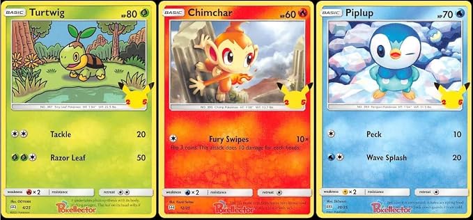 Turtwig Chimchar Piplup - Pokemon 25th Anniversary - 4/25 - McDonald's Exclusive Promo Lot - 3 Card Set - Sinnoh Starters