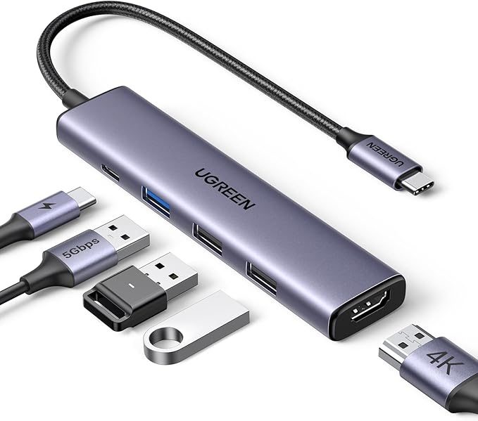 UGREEN USB C Hub 5 in 1 Multiport USB Adapter 4K HDMI, 100W Power Delivery, 3 USB-A Data Ports, USB C Dongle for MacBook Pro/Air M5/M4/M3/M2/M1, iPad Pro, iMac, iPhone 16 Pro/Pro Max, XPS, Thinkpad