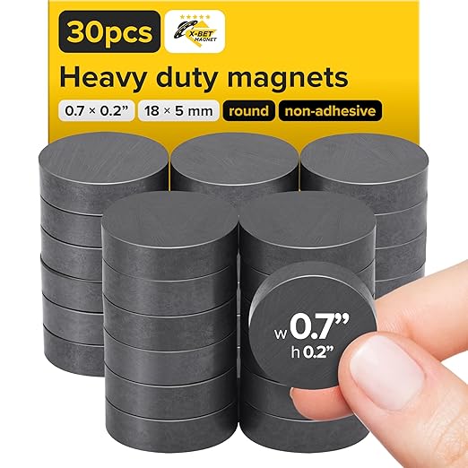 Ultra-Strong Ceramic Round Magnets (0.7x0.2/18x5mm, 30 pcs) - Heavy Duty Magnets, Non-Corrosive, High Thermal Resistance, Versatile for Home, Office, Workshop, Whiteboard, Fridge and Hobby Use