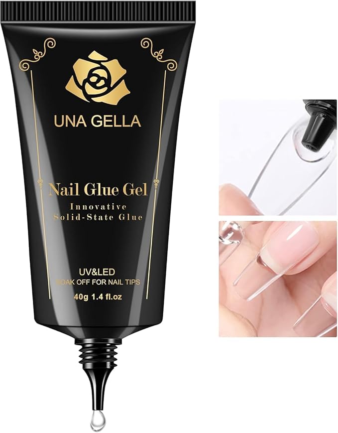 UNA GELLA Gel Nail Glue, Solid Nails Gl ue Gel 40g Lamp Curing Needed Soak Off G LUE Strong Nail G LUE G el for Acrylic Fake Nails Tips Extension Press On Nails for Gelly Tips