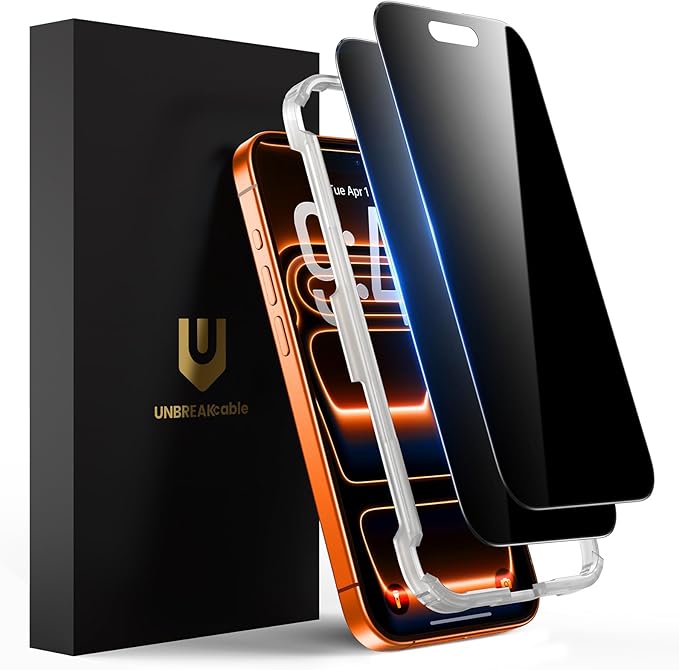 UNBREAKcable Privacy Screen Protector for iPhone 17 Pro Max, Shatterproof Tempered Glass [True 28°Anti Spy] [9H Hardness] [Easy Installation Frame] Private Protector for iPhone 6.9inch-2 Pack