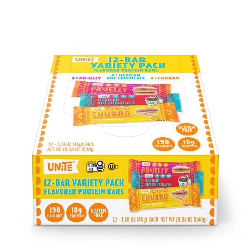 UNiTE Protein Bar, 10g Protein, 200 Calories, Variety Pack, Real Ingredients, No Artificial Sweeteners or Flavors, Gluten & Soy Free, High Protein, Women Owned, 1.59 Oz Bars (12 Pack)