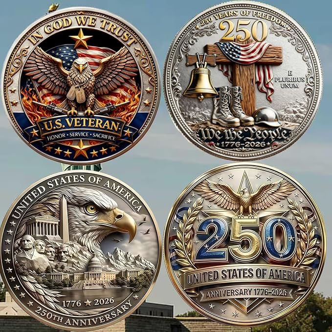 United States 250th Anniversary Collectible Coins, American Eagle and Patriotic Symbol, 1776-2026, for Celebration and Gifting (2Pcs)