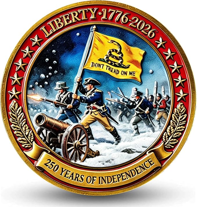 US 250th Anniversary Revolutionary War High Relief Challenge Coin - 1776 Independence Commemorative Collectible, Enamel Details, for Patriotic History Buffs (1.57")