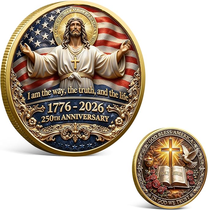 USA 250th Anniversary Commemorative Coin 1776-2026, America 250 Merchandise Patriotic Collectible Coin with Liberty Bell & Bald Eagle Design, 250 Year American Anniversary Coin for Collectors (M)