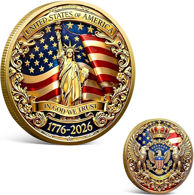 USA 250th Anniversary Commemorative Coin 1776-2026, America 250 Merchandise Patriotic Collectible Coin with Liberty Bell & Bald Eagle Design, 250 Year American Anniversary Coin for Collectors (G)
