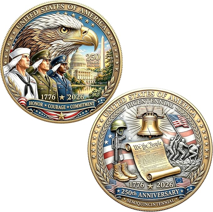 USA 250th Anniversary Commemorative Coin - American Eagle & Patriotic Symbols Collectible - America 250 Merchandise for Celebration & Gifting (1776-2026) (250th Soldier Challenge Coin)