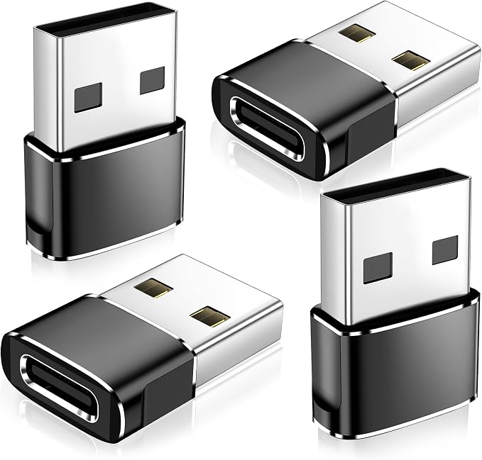 𝟒𝐏𝐚𝐜𝐤 𝐔𝐩𝐠𝐫𝐚𝐝𝐞𝐝 USB to USB C Adapter,Type-C Female to A Male Charger Converter for iPhone 17 Charger,iWatch Ultra SE 9 10 11,iPhone 17 Pro Max 16 15 14,Samsung S25,AirPods,iPad,Car,Xbox