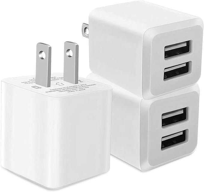 USB Wall Charger, Dual Port Cube Power Adapter Charger Plug Block Charging Box, Dual Port Wall Charging Adapter, Compatible for i Phone 14 13 12 11，Milky White (3-Pack)